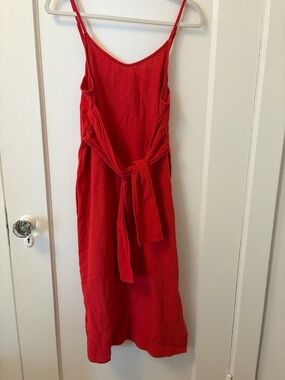 Kona Sol Red Midi Dress with Waist Tie